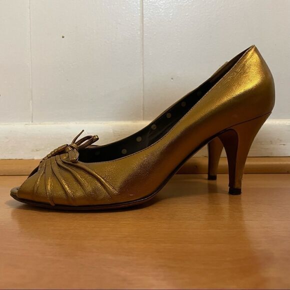 Moschino Cheapandchic Gold Peeptoe Heels - Picture 2 of 7